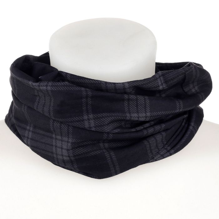 Lenço Bandana para o pescoço - Tartan Negro e Cinza
