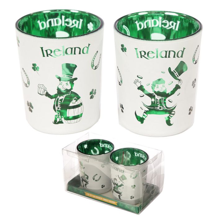 Conjunto de 2 Copos para Velas - Duende Irlandês da Sorte