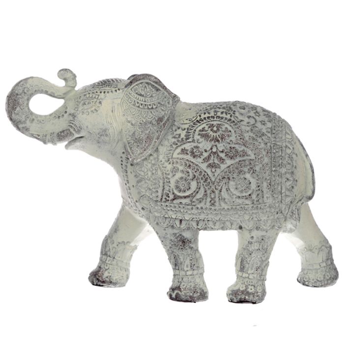 Estatueta de elefante tailandês médio branco escovado