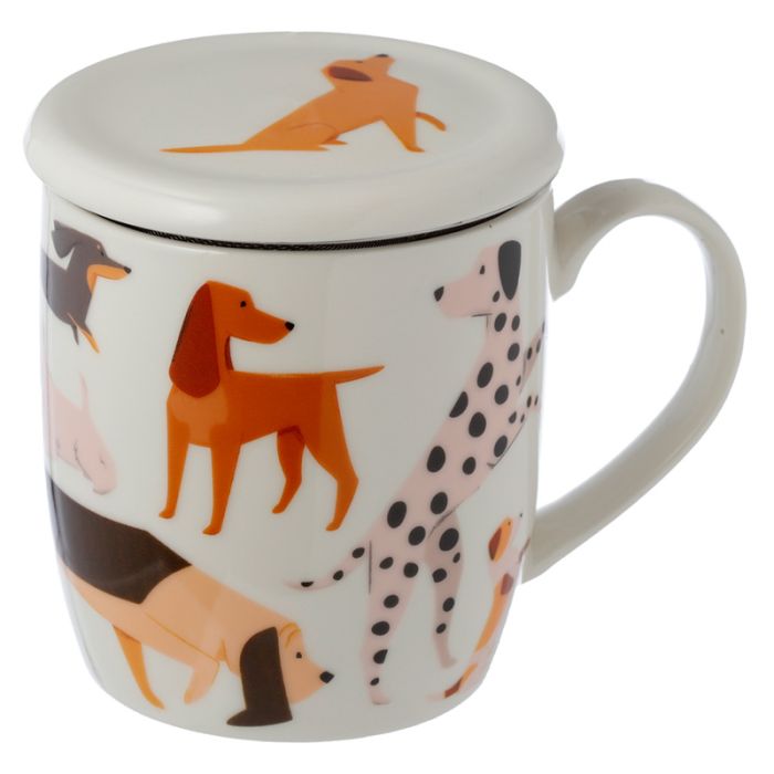 Conjunto de caneca de Porcelana e infusor com tampa Cães