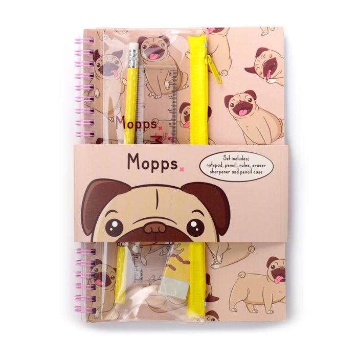 Conjunto de Papelaria de 6 Peças - Mopps Pug
