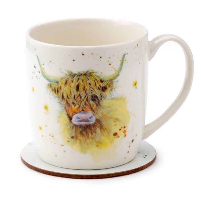 Jan Pashley Highland Coo Cow Caneca de Porcelana e Base