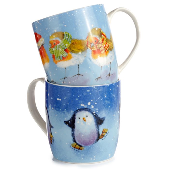 Set de 2 Canecas de Porcelana Jan Pashley Natal Pisco e Pinguins