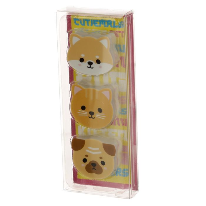 Conjunto de 3 Borrachas - Adoramals - Pug, Cão Shiba Inu e Gato