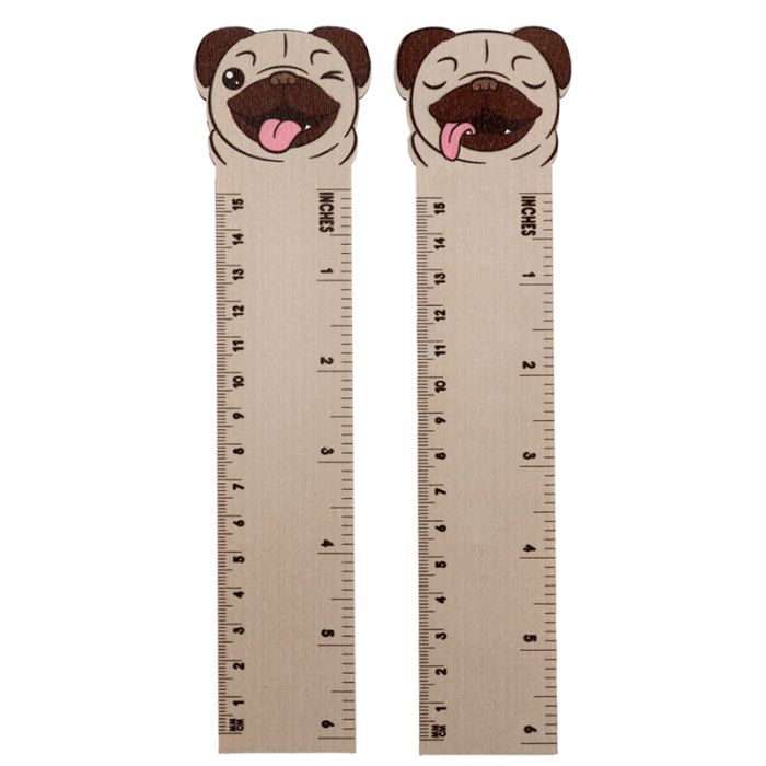 Régua de madeira moldada forma Mopps Pug (15cm)