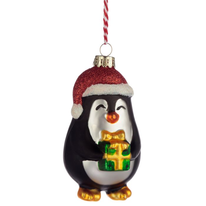 Decoração Natal em Vidro - Pinguim com Prendas