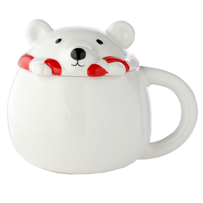 Caneca de cerâmica com tampas de animais - Urso Polar 