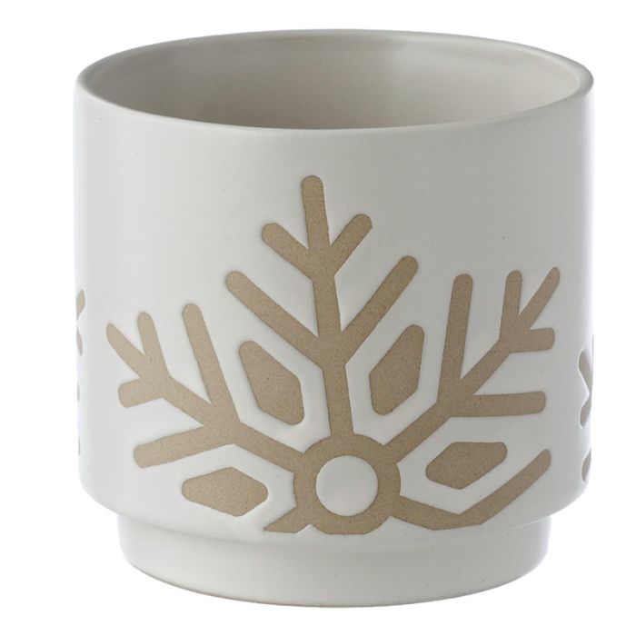 Vaso com relevo branco esmaltado Copo de neve para plantas - S