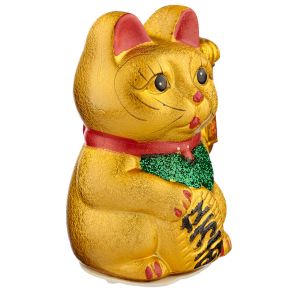 Gato Chinês da Sorte Maneki Neko Olhos abertos 17cm