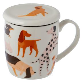 Conjunto de caneca de Porcelana e infusor com tampa Cães