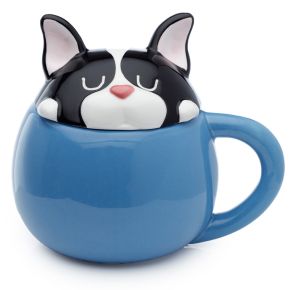 Caneca de cerâmica com tampas de animais - Bulldog Francês 