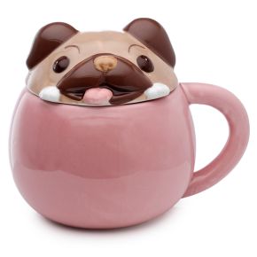 Caneca de cerâmica com tampas de animais - Mopps Pug