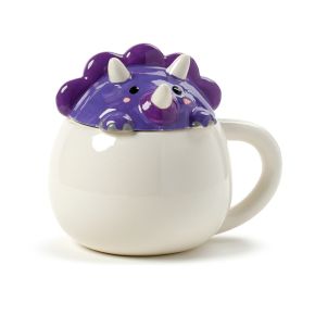 Caneca de cerâmica com tampas de animais - Adoramals Dinossauro roxo Caneca de cerâmica com tampas de animais - Adoramals Dinossauro roxo