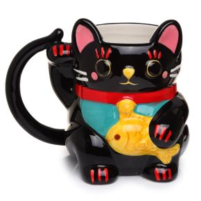 Caneca Gato Chinês da Sorte Maneki Neko Preto