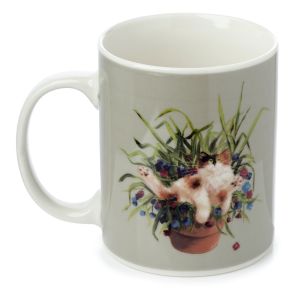 Caneca de Porcelana - Kim Haskins Gato em Pote Verde