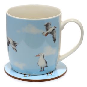 Caneca de Porcelana e Base - Gaivota