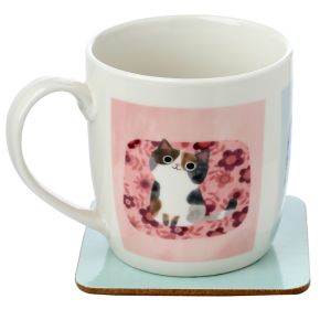 Conjunto de Caneca e Base em Porcelana-Angie Rozelaar Planet Cat