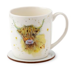 Jan Pashley Highland Coo Cow Caneca de Porcelana e Base 