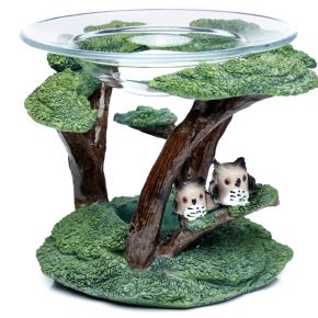 Queimador de Óleo e Cera com Prato de Vidro - Corujas e Árvore