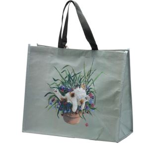 Saco para Compras - Kim Haskins Gato Floral em Pote Verde