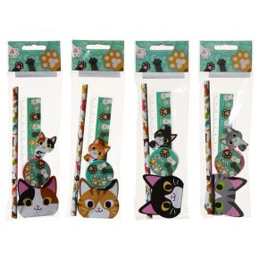 Conjunto papelaria gato de 5 peças