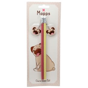 Cojunto de 2 Lápis com Acessórios em PVC - Mopps Pug Cojunto de 2 Lápis com Acessórios em PVC - Mopps Pug