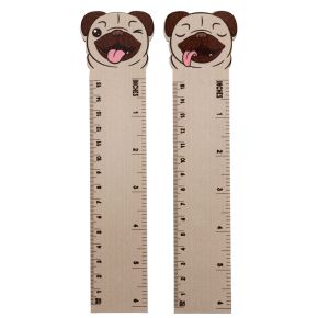 Régua de madeira moldada forma Mopps Pug (15cm)