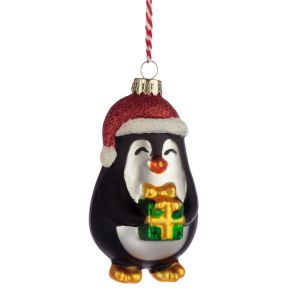 Decoração Natal em Vidro - Pinguim com Prendas