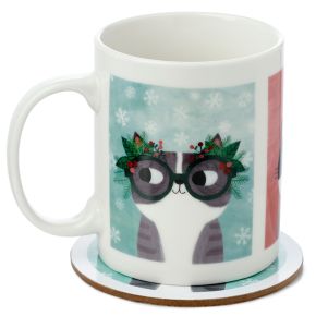 Conjunto de Caneca e base Angie Rozelaar Planet Cat Natal