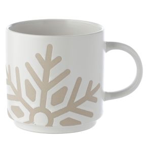 Caneca de cerâmica de grés com relevo esmaltado - Copo de neve Natal
